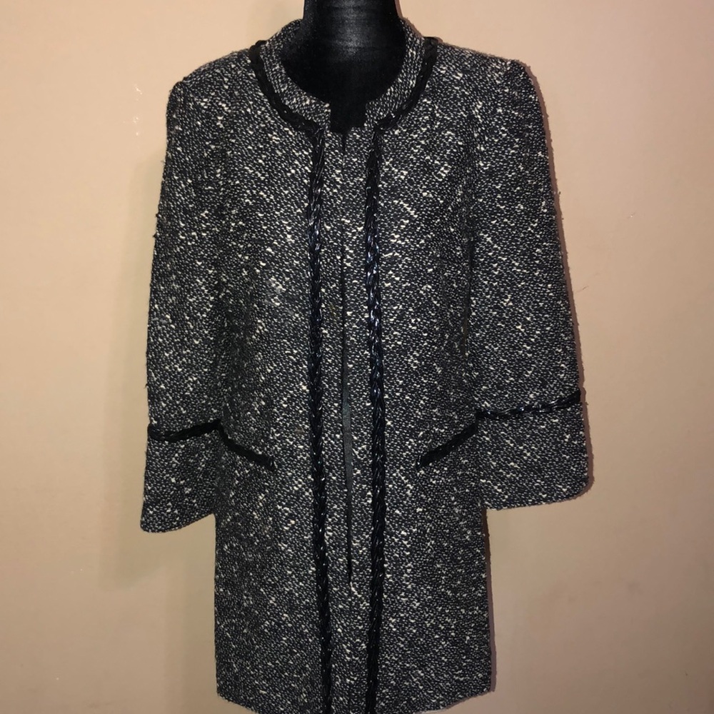 Donna Degnan Tweed Jacket with Faux Leather Trim